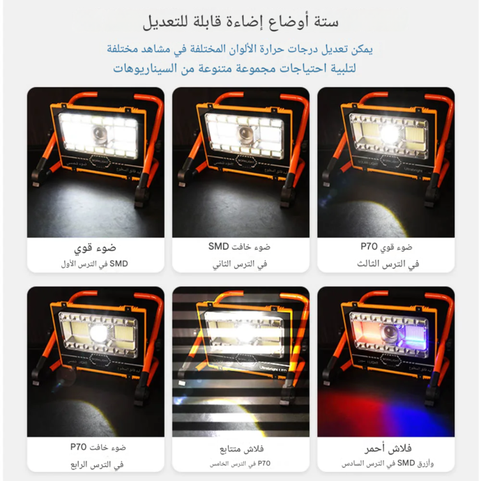 ⁦Projecteur LED solaire Projecteur de recherche extérieur Lampe de camping portable⁩ - الصورة ⁦2⁩